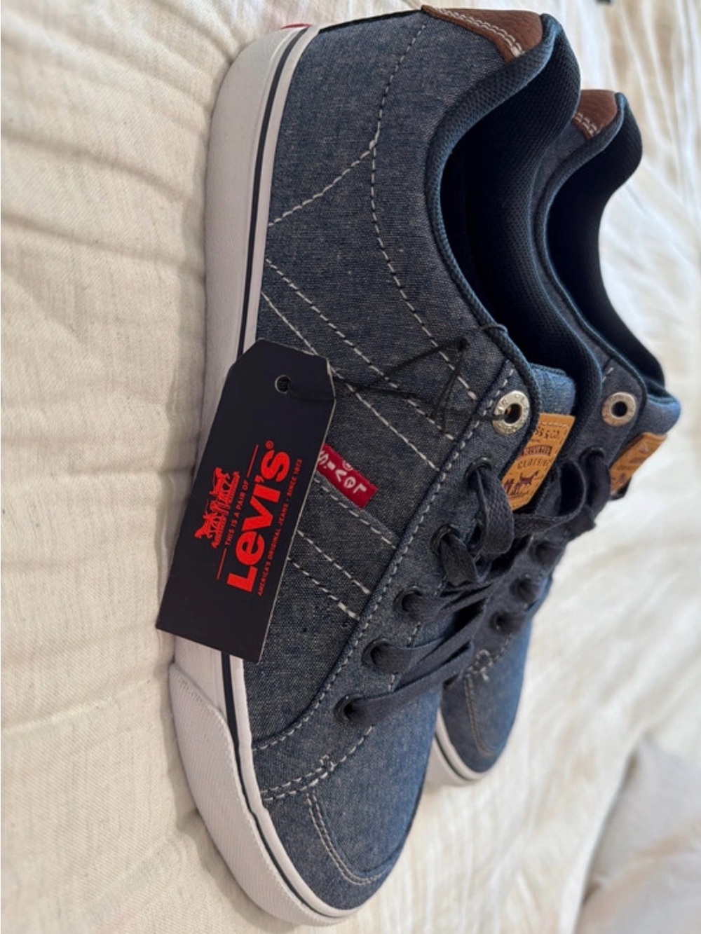 Levi's Men's Denim-Style Low-Top Sneakers with White Sole